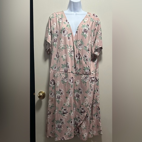 Just Be Women's Plus Size 3XL Pink Floral Wrap Dress - Picture 5 of 16